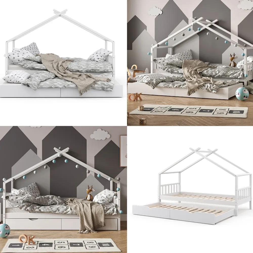 VitaliSpa Kinderbett DESIGN HausbettGästebett Lattenrostweiß 90x200 Matratze Online