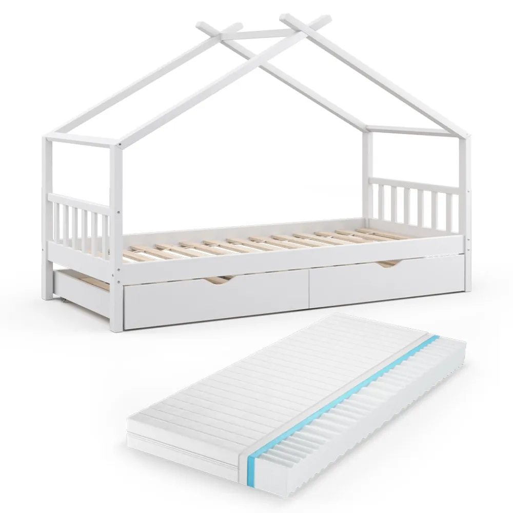 VitaliSpa Kinderbett DESIGN HausbettGästebett Lattenrostweiß 90x200 Matratze Online
