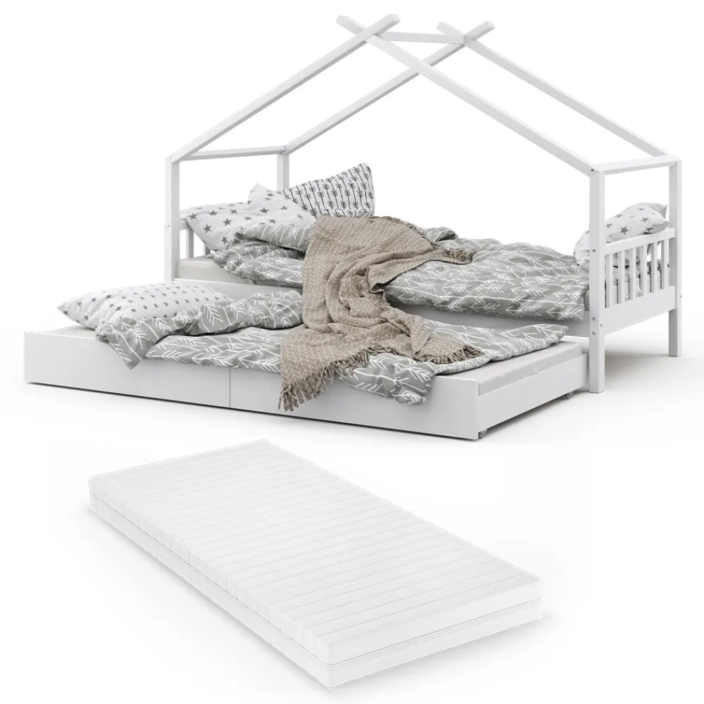 VitaliSpa Kinderbett DESIGN HausbettGästebett Lattenrostweiß 90x200 Matratze Online