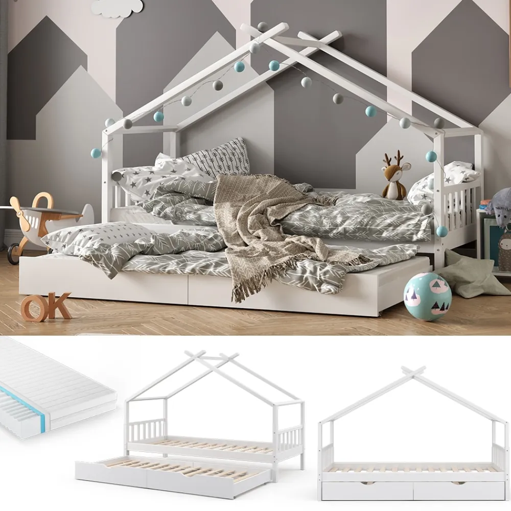 VitaliSpa Kinderbett DESIGN HausbettGästebett Lattenrostweiß 90x200 Matratze Online