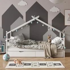 VitaliSpa Kinderbett DESIGN HausbettGästebett Lattenrostweiß 90x200 Matratze Online