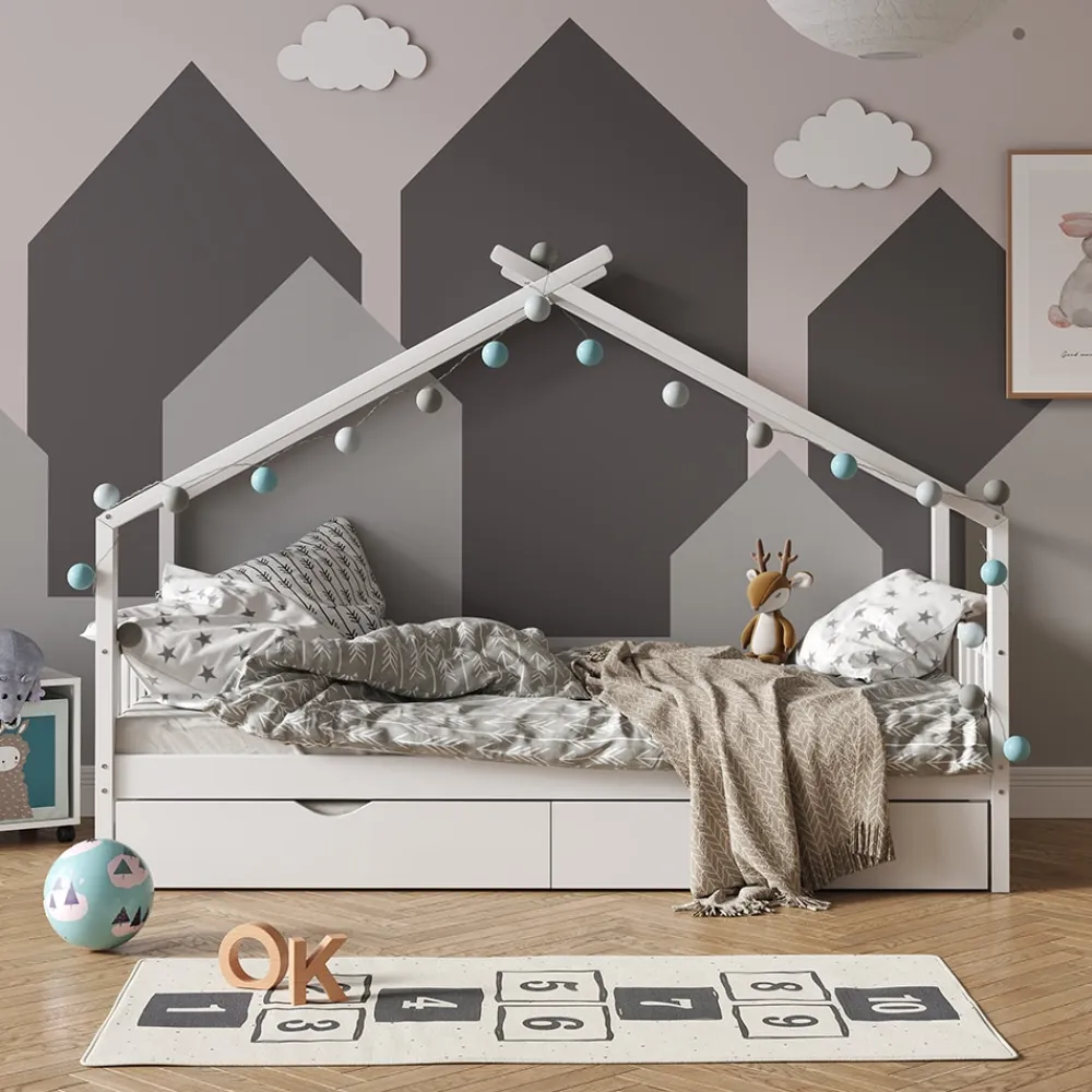 VitaliSpa Kinderbett DESIGN HausbettGästebett Lattenrostweiß 90x200 Matratze Online