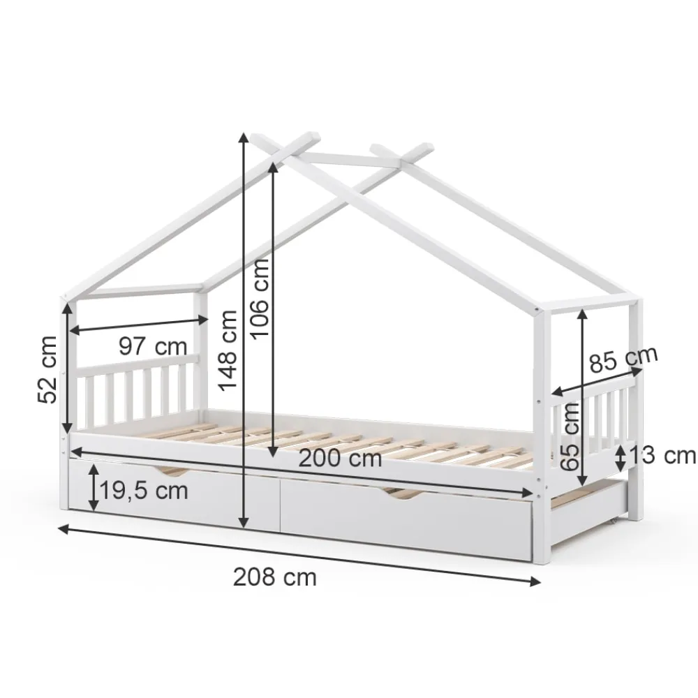 VitaliSpa Kinderbett DESIGN HausbettGästebett Lattenrostweiß 90x200 Matratze Online