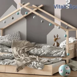 VitaliSpa Kinderbett DESIGN HausbettGästebett LattenrostNatur 90x200 Schublade Outlet