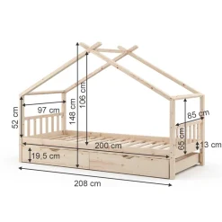 VitaliSpa Kinderbett DESIGN HausbettGästebett LattenrostNatur 90x200 Schublade Outlet