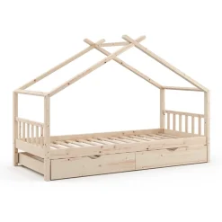 VitaliSpa Kinderbett DESIGN HausbettGästebett LattenrostNatur 90x200 Schublade Outlet