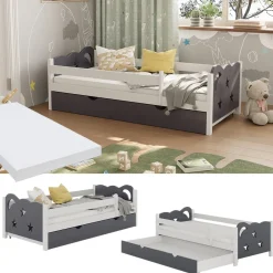 VitaliSpa Kinderbett Einzelbett Juniorbett Jessica Weiß Grau 160x80 cm Matratze modern Kinderzimmer Bett Bettschublade Rausfallschutz New