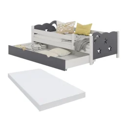 VitaliSpa Kinderbett Einzelbett Juniorbett Jessica Weiß Grau 160x80 cm Matratze modern Kinderzimmer Bett Bettschublade Rausfallschutz New