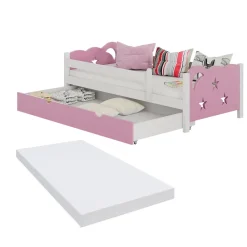 VitaliSpa Kinderbett Einzelbett Juniorbett Jessica Weiß Pink 160x80 cm Matratze modern Kinderzimmer Bett Bettschublade Rausfallschutz Outlet