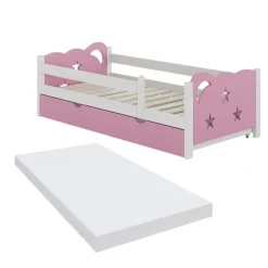 VitaliSpa Kinderbett Einzelbett Juniorbett Jessica Weiß Pink 160x80 cm Matratze modern Kinderzimmer Bett Bettschublade Rausfallschutz Outlet