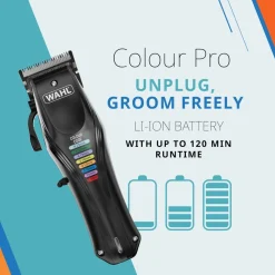 Wahl Colour Pro 3027682 Tierhaarschneider (Akkubetrieb, verstellbarer Hebel für 3 präzise Schnittlängen (0,8/1,5/1,8 mm), Schnittbreite 40 mm, für feine Details bei Pferden, leichte Pflege von kleinen bis mittelgroßen Haustieren, Laufzeit bis zu 2 h, 8 far Online