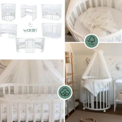 Waldin Babybett OWAL Kinderbett 7in1 mit Matratze, mitwachsendes Kinder-Bett Ohne Stoffset Sale