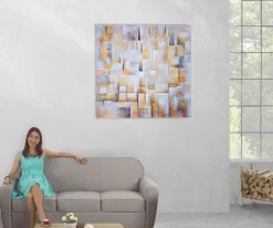 MCW Wandbild Cubes, 100% handgemaltes Ölgemälde Gemälde XL, 100x100cm Hot