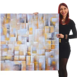 MCW Wandbild Cubes, 100% handgemaltes Ölgemälde Gemälde XL, 100x100cm Hot