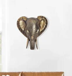 Wanddeko Wohndeko Elefant 41 cm Aluminium Gold Afrika Dekoration Modern ^ Finebuy Online