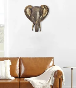 Wanddeko Wohndeko Elefant 41 cm Aluminium Gold Afrika Dekoration Modern ^ Finebuy Online