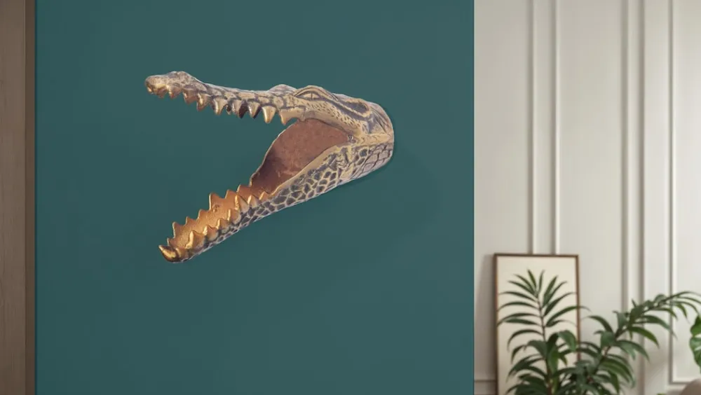 Finebuy Wanddekoration Krokodil Aluminium 31 cm Wandobjekt goldfarben modern Tiermotiv Online