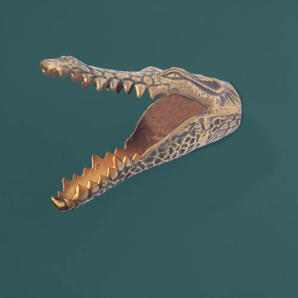 Finebuy Wanddekoration Krokodil Aluminium 31 cm Wandobjekt goldfarben modern Tiermotiv Online