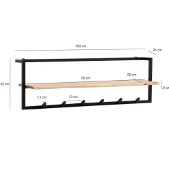 Finebuy Wandgarderobe Akazie Massivholz 100cm Hängegarderobe Baumkante Industrial Modern Sale