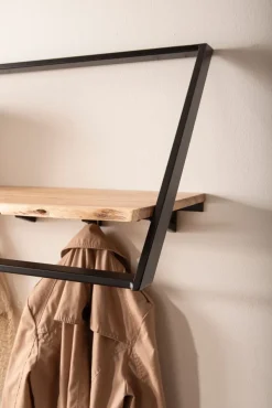 Finebuy Wandgarderobe Akazie Massivholz Metall 100cm Hängegarderobe Industrial Baumkante Sale