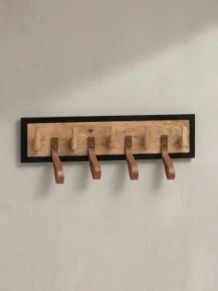 Wandgarderobe Mango Massivholz Echtleder Modern 60x15x6 cm mit Schlaufen ^ KADIMA DESIGN Best