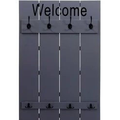MCW Wandgarderobe -C89 Welcome, Garderobe Garderobenpaneel, Shabby-Look Vintage, 91x60cm ~ grau-blau Discount