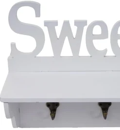 Wandgarderobe -D41 Sweet Home, Garderobe Regal, 4 Haken massiv 30x60x13cm ~ weiß ^ MCW Outlet