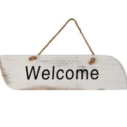 Wandschild Wilkommen, Dekoschild Holzschild, Shabby-Look 10,5x43x1cm ~ weiß ^ MCW Best
