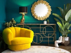 Wandspiegel Rund Metall Gold 68 cm Federn-Design ^ KADIMA DESIGN Best