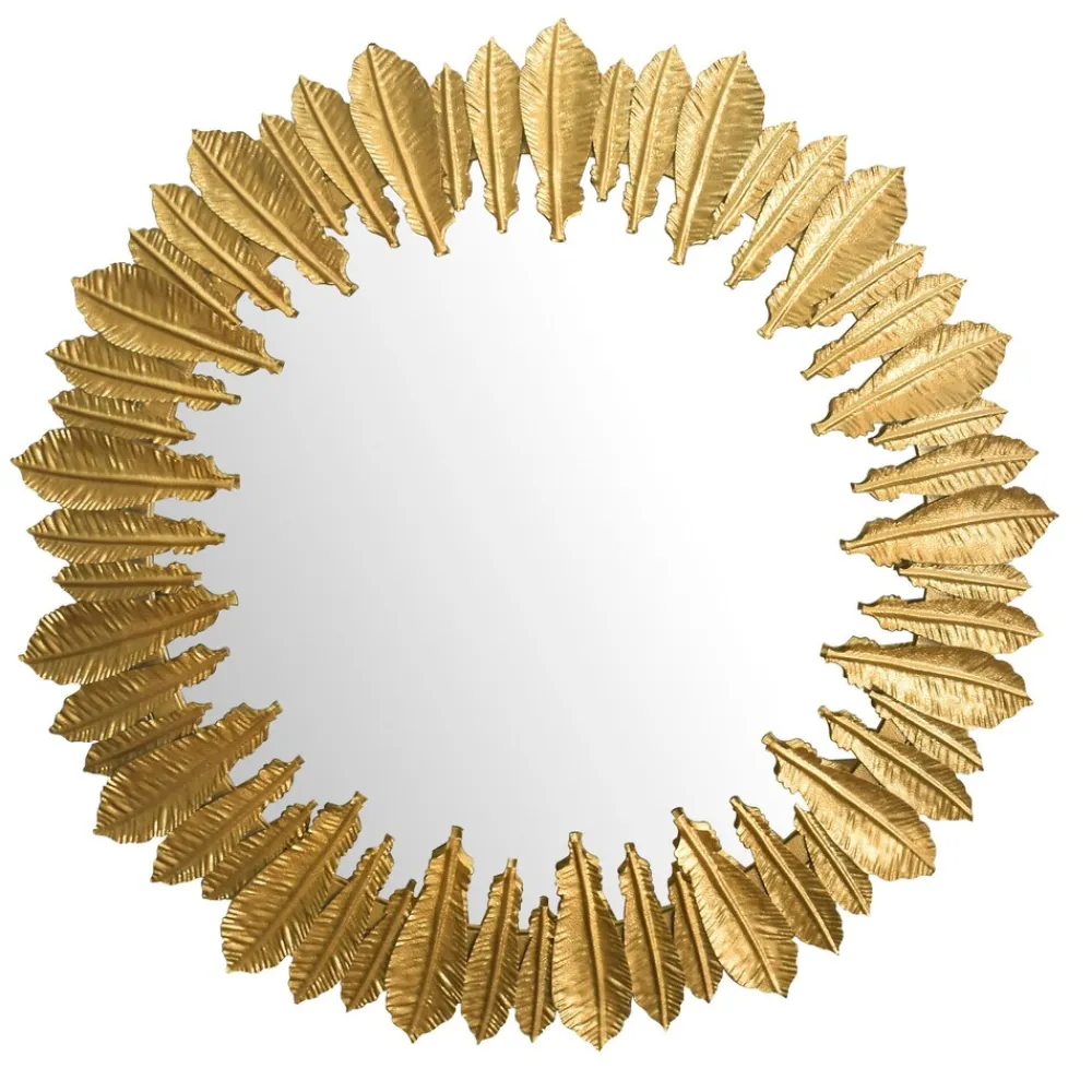 Wandspiegel Rund Metall Gold 68 cm Federn-Design ^ KADIMA DESIGN Best