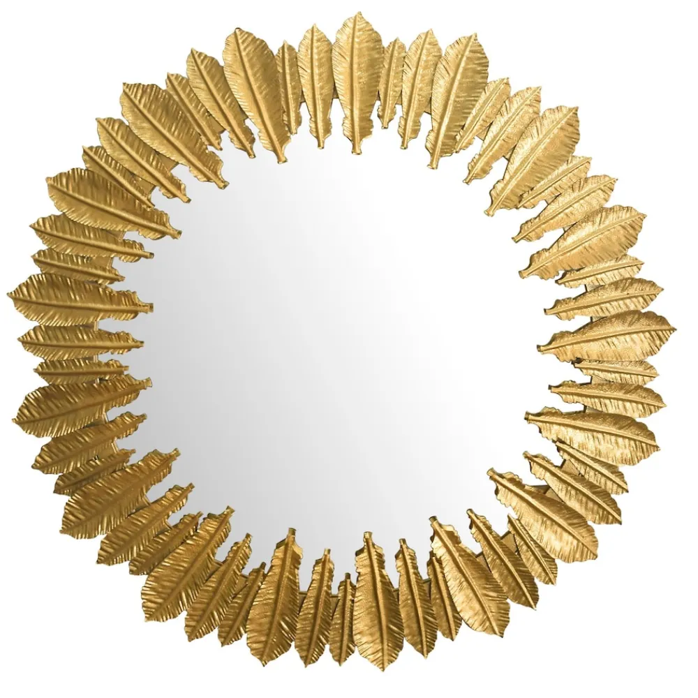 Wandspiegel Rund Metall Gold 68 cm Federn-Design ^ KADIMA DESIGN Best