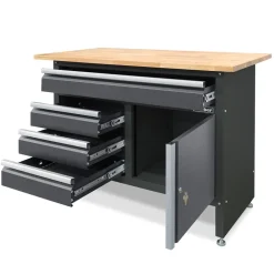 Weber Werkbank 120x60 cm mit Holzarbeitsplatte – stabile Werkstattbank mit Schubladen & abschließbarem Fach | 300 kg Tragkraft ^ Weber-Werke Discount