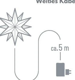 Weihnachtsstern LED Dekostern 25cm Weiss für AUSSEN Kabel mit Trafo 3D Stern 18 Zackig Leuchtstern Weihnachtslicht Winterbeleuchtung 3D Stern Weihnachtslicht Xmas Lights ^ Novaliv
