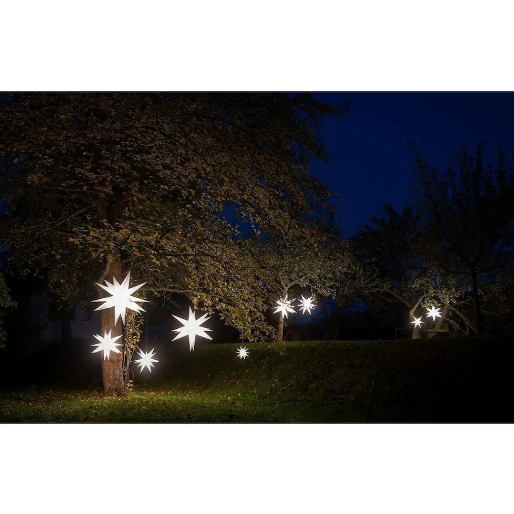 Weihnachtsstern LED Dekostern 25cm Weiss für AUSSEN Kabel mit Trafo 3D Stern 18 Zackig Leuchtstern Weihnachtslicht Winterbeleuchtung 3D Stern Weihnachtslicht Xmas Lights ^ Novaliv