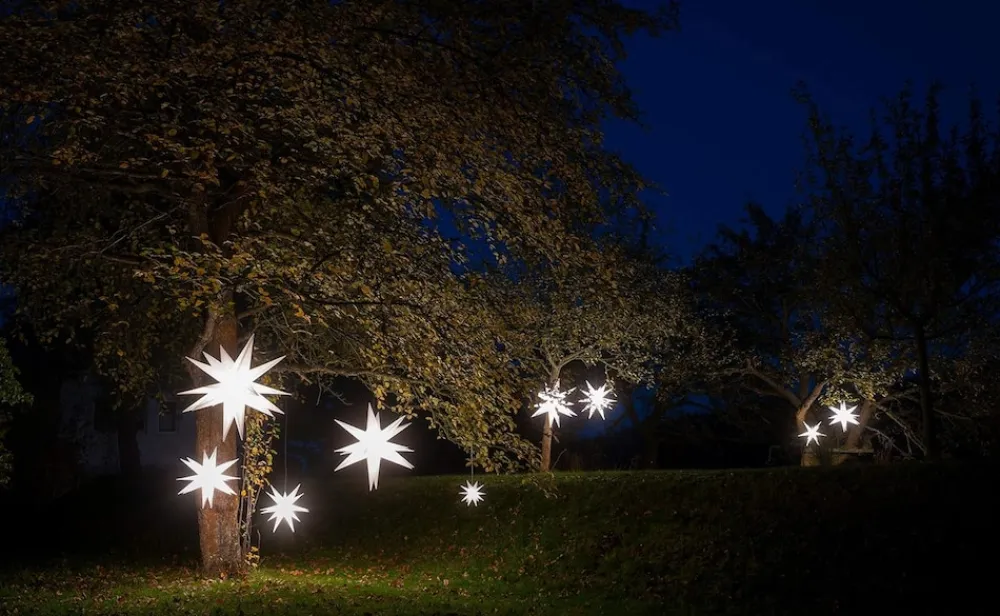 Weihnachtsstern LED Dekostern 25cm Weiss für AUSSEN Kabel mit Trafo 3D Stern 18 Zackig Leuchtstern Weihnachtslicht Winterbeleuchtung 3D Stern Weihnachtslicht Xmas Lights ^ Novaliv