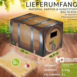 Weinhaus Müller Bornheim Pfalz Portugieser Rosé Wein halbtrocken 10,5 % vol. 5 Liter Bag in Box Discount
