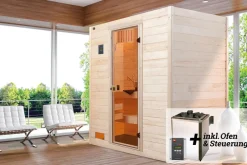 Massivholz-Sauna VALIDA  Gr. 2 Sparset 4,5 kW OS inkl. digitaler Steuerung, Glastür ^ Weka Online