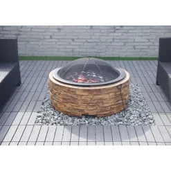 Feuerstelle Steinoptik mit Abfanggitter ^ Westmann Clearance