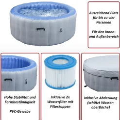 Whirlpool -N97, Ersatz-Pool 4 Personen, In-/Outdoor aufblasbar PVC laminiert, rund Ø180cm ~ grau-blau ^ MCW Online