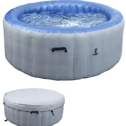 Whirlpool -N97, Ersatz-Pool 4 Personen, In-/Outdoor aufblasbar PVC laminiert, rund Ø180cm ~ grau-blau ^ MCW Online