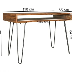 Wohnling Schreibtisch BAGLI Massivholz Braun 110 x 60 x 76 cm Hot