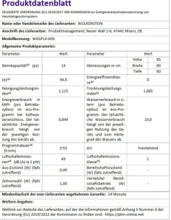 Wolkenstein Geschirrspüler WGSP14-6DS - freistehend, 60cm, silber, 14 Gedecke New