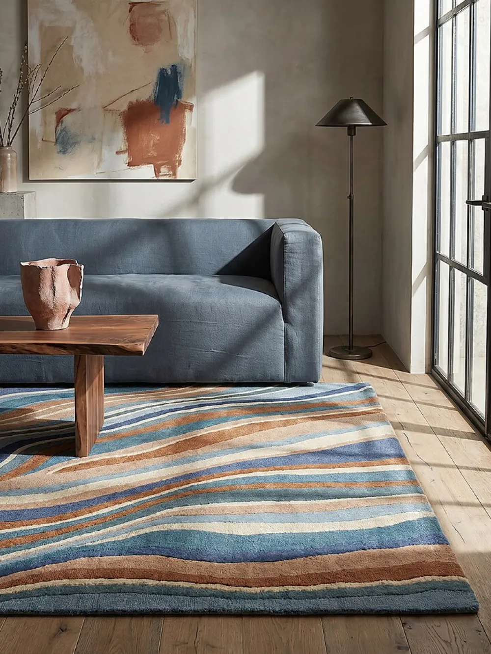 Wollteppich abstrakt Blau-Bunt 120 x 170 cm - DERWENT | ^ KADIMA DESIGN Clearance