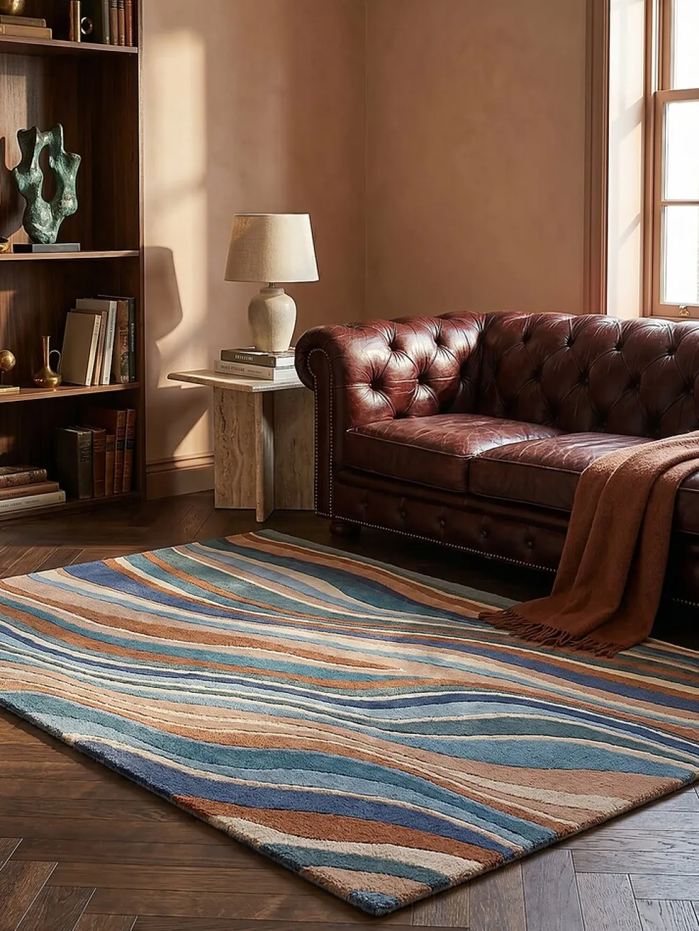 Wollteppich abstrakt Blau-Bunt 120 x 170 cm - DERWENT | ^ KADIMA DESIGN Clearance