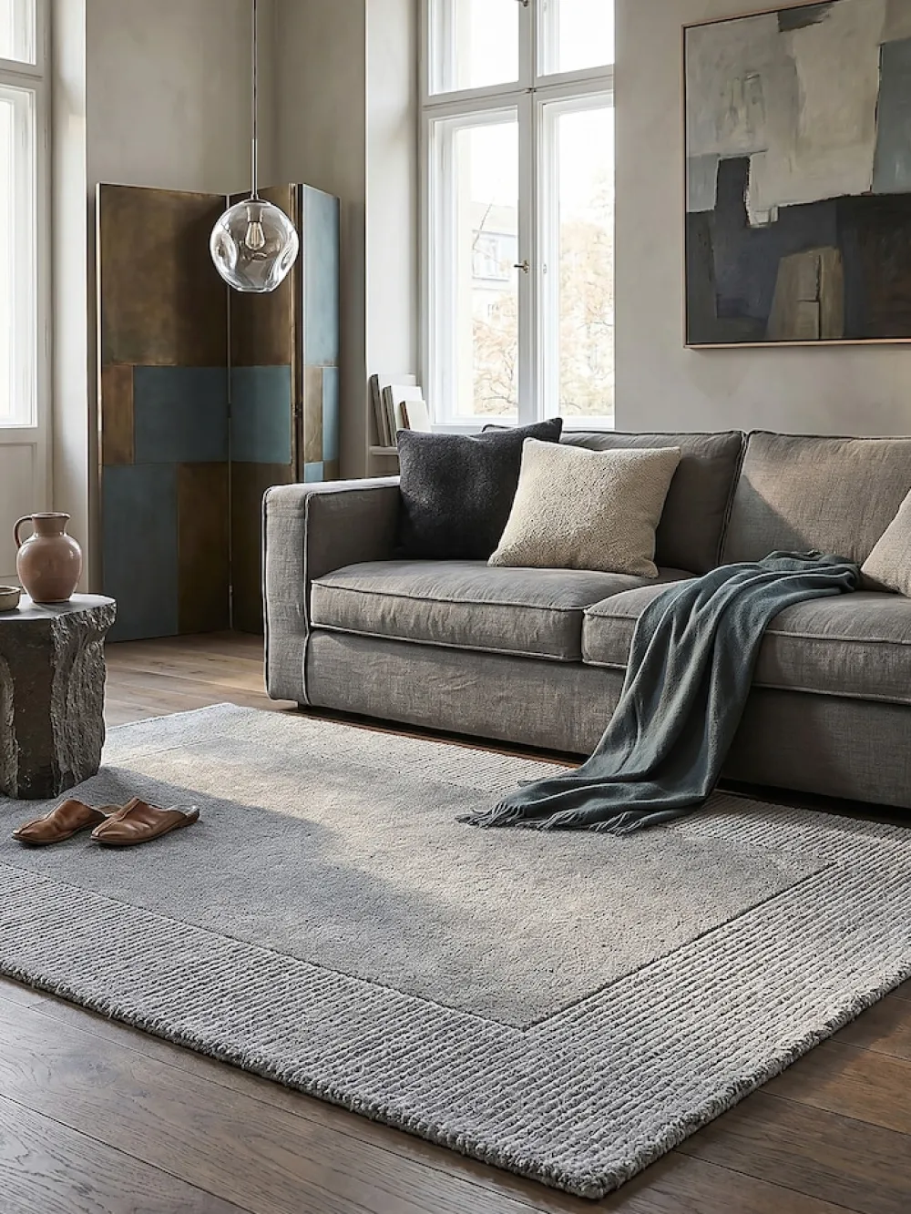 Wollteppich uni Grau meliert 120 x 170 cm - MOLE | ^ KADIMA DESIGN