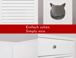 WONDERMAKE® Katzenschrank für Katzentoilette groß hoch aus Holz, Katzenklo-Schrank Kommode mit Schublade und Tür geschlossen, Design Katzen-Haus Toilette Klo XL, 51 x 46 x 96 cm, weiß New