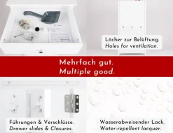 WONDERMAKE® Katzenschrank für Katzentoilette groß hoch aus Holz, Katzenklo-Schrank Kommode mit Schublade und Tür geschlossen, Design Katzen-Haus Toilette Klo XL, 51 x 46 x 96 cm, weiß New