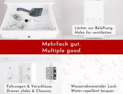 WONDERMAKE® Katzenschrank für Katzentoilette groß hoch aus Holz, Katzenklo-Schrank Kommode mit Schublade und Tür geschlossen, Design Katzen-Haus Toilette Klo XL, 51 x 46 x 96 cm, weiß New