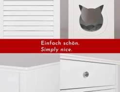 WONDERMAKE® Katzenschrank für Katzentoilette groß hoch aus Holz, Katzenklo-Schrank Kommode mit Schublade und Tür geschlossen, Design Katzen-Haus Toilette Klo XL, 51 x 46 x 96 cm, weiß New