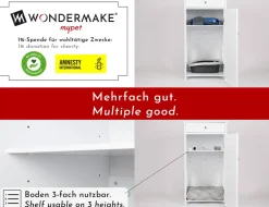 WONDERMAKE® Katzenschrank für Katzentoilette groß hoch aus Holz, Katzenklo-Schrank Kommode mit Schublade und Tür geschlossen, Design Katzen-Haus Toilette Klo XL, 51 x 46 x 96 cm, weiß New